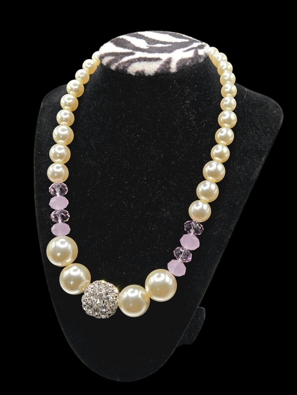 "5/$25" You And I Big Beaded Collar Bib Necklace Pearls, Pink Glass, Rhinestones